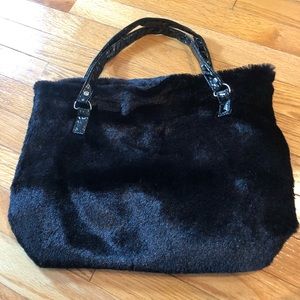 PURSE Tote Style Faux Black Fur. Black lining